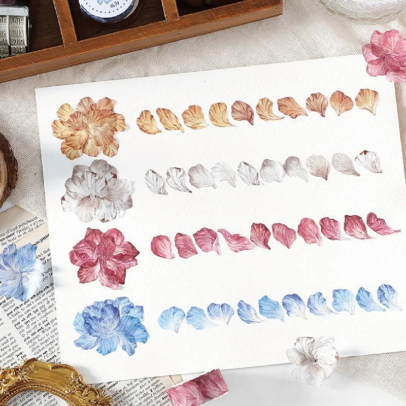 6 Rolls And Paper Stickers And Tapes, Romantic Floral Cherry Blossom Petal Pattern, Irregular Die-Cut Creative Hand Note Collage