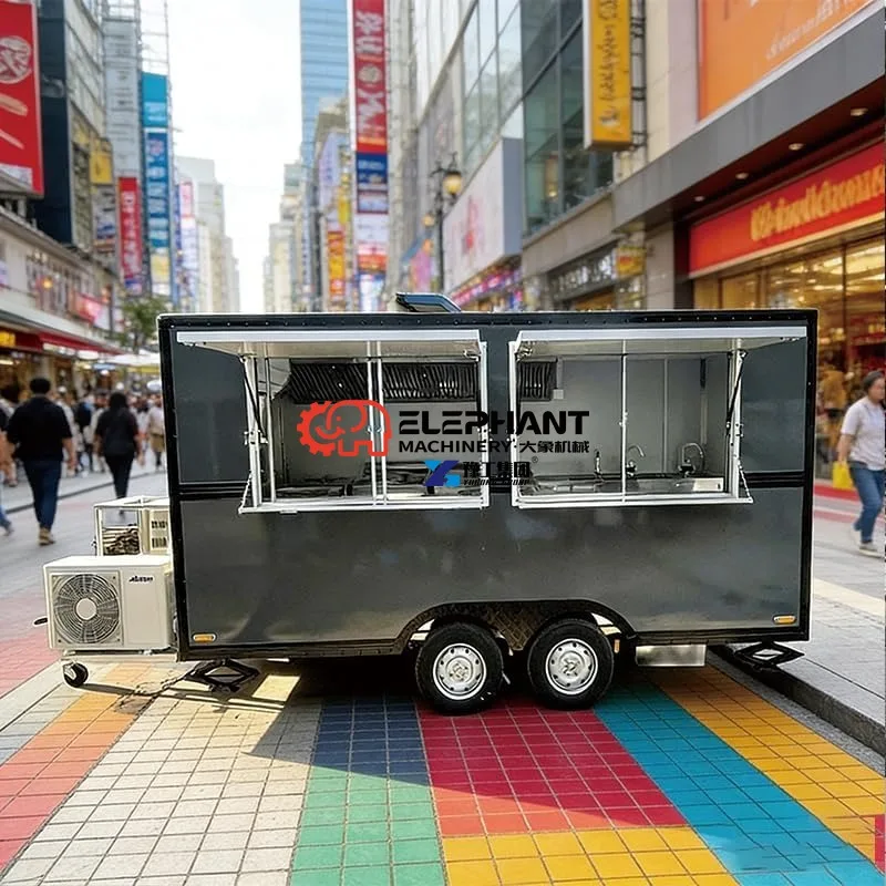 Mobile Food Truck Trailer with Built-in Ventilation & Sink - Commercial Catering Cart for Food Business (Dual-Service Window)