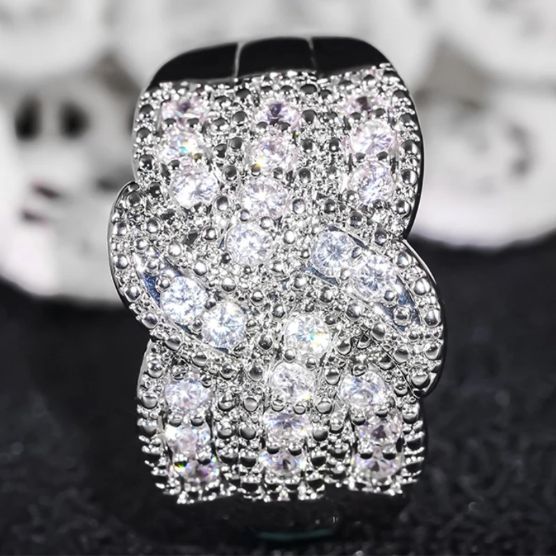 Huitan Bezaubernder Damenring mit Kreuz-Design, wunderschöner, voller, heller CZ-Stein, Party-Damen-Finger-Hochzeitsaccessoires, eleganter, trendiger Schmuck – Detail 3