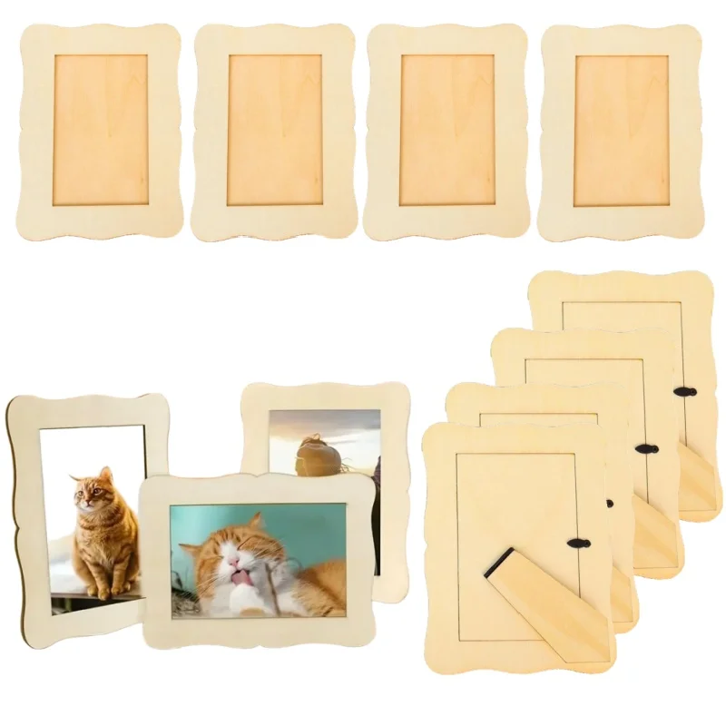 Blank Wood Frame for DIY Painting Custom Photo Display Standing Postcard Holder Home Decor Wedding Table Decoration Handiwork