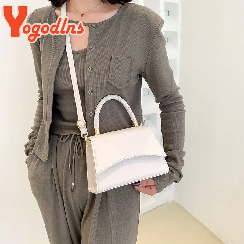 Yogodlns Luxury Pu Leather Solid Color Women Messenger Bags Crocodile Pattern Ladies Small Square Shoulder Bag Crossbody Bags