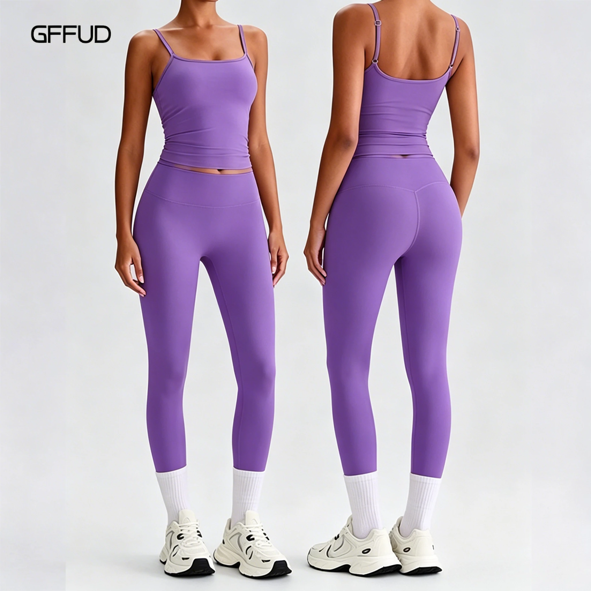 

Women‘s 2-Piece Yoga Set Naked Feeling Camisole Top + High Waist Tight Leggings Adjustable Straps Quick Dry Training Activewear
