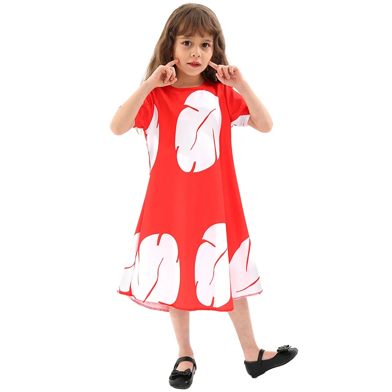 

Lilo Princess Enfant Bithday Party Dress Up Red Leaf Dresses Hawaiian Niño Carnival Halloween Costume