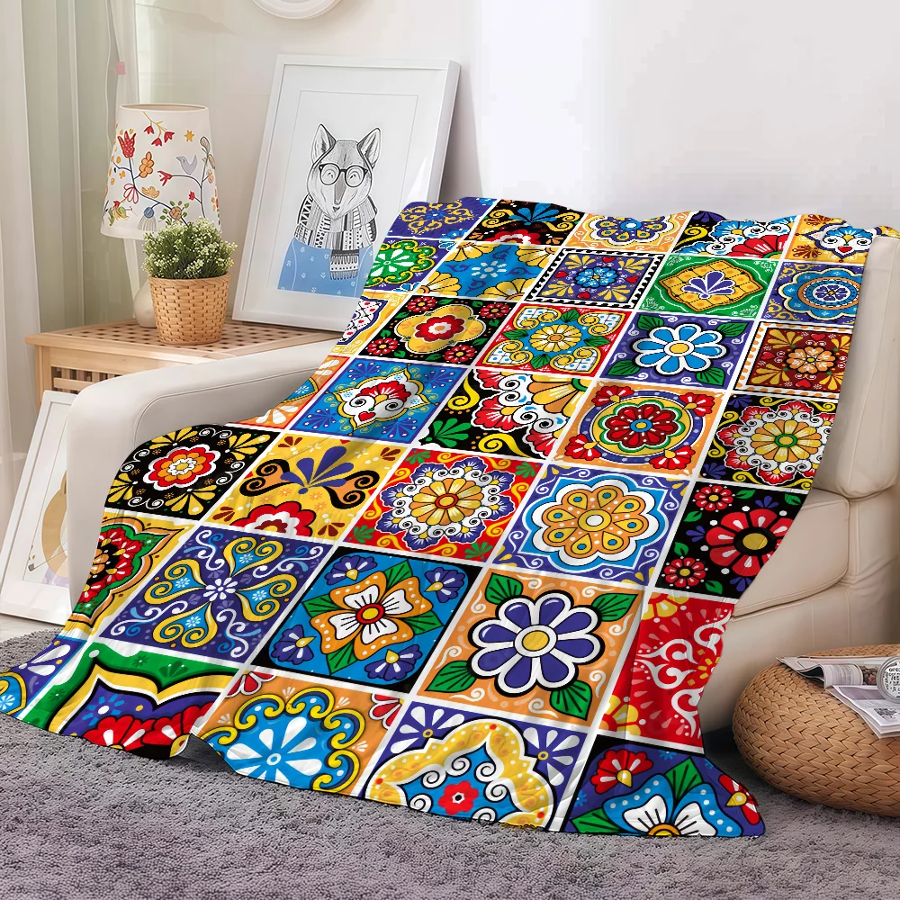 Art Mexican Talavera Blanket Warm Soft Suitable For Bedroom Sofa Bed Living Room Office Travel Camping Gifts