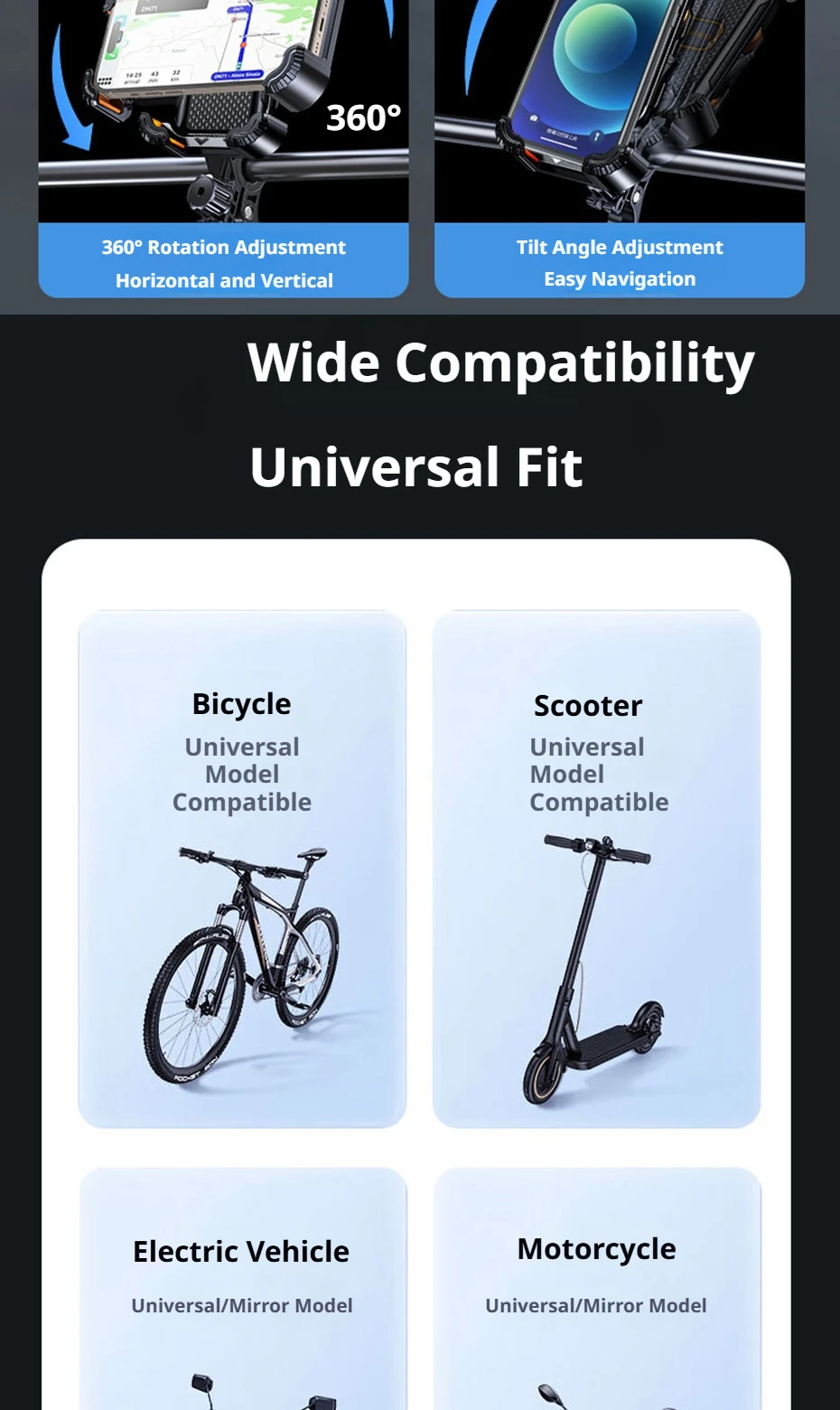Stoßdämpfende Motorrad-Handyhalterung 360° ° Drehbarer Fahrrad-Handyhalter für 4,7-7,2 Zoll Smartphones – Detail 9