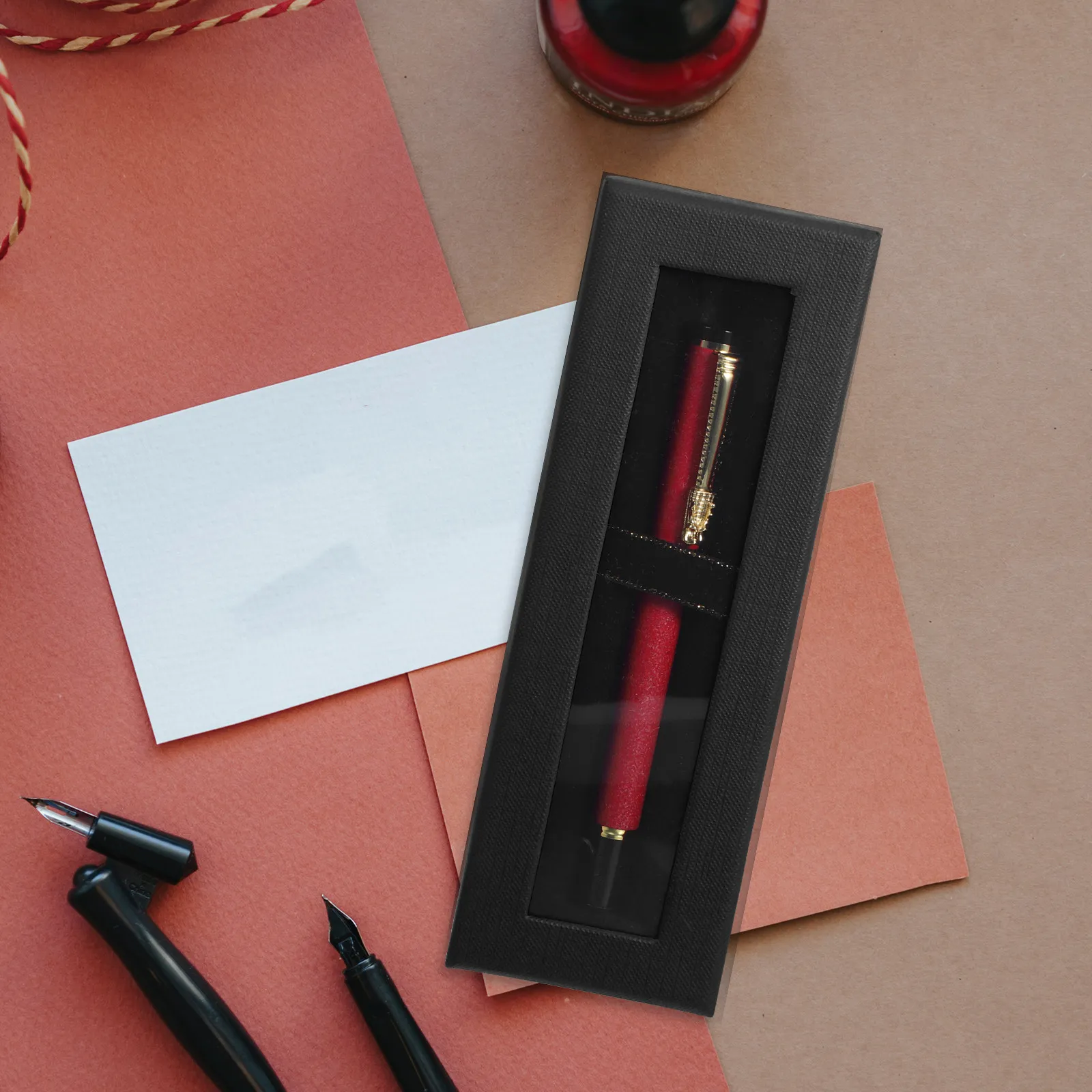 10Pcs Red Decorative Pen Packing Box Clear Lid Transparent Viewing Window for Pens Jewelry Watches Small Items Portable Gift