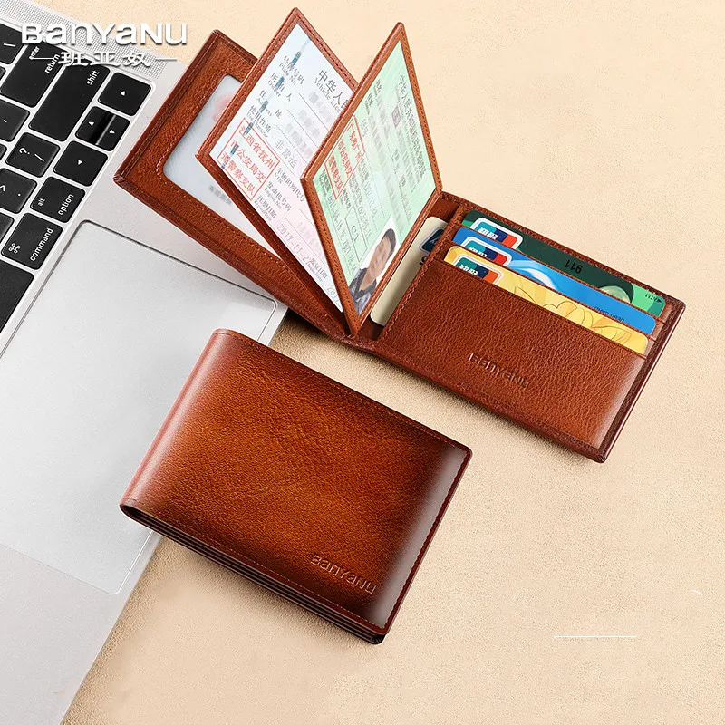 Vintage Men's Card Wallet Genuine Leather Driving License Leather Sheath RFID Blocking Purse Credit Card Holder Mens Wallet