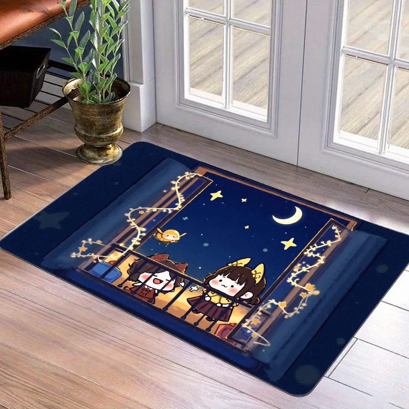 MatMuse Cute Anime Girl & Cat Girl on Balcony  Soft Diatomaceous Earth Mat Floor mats Modern Easy Clean Entrance Hallway Bed Mat