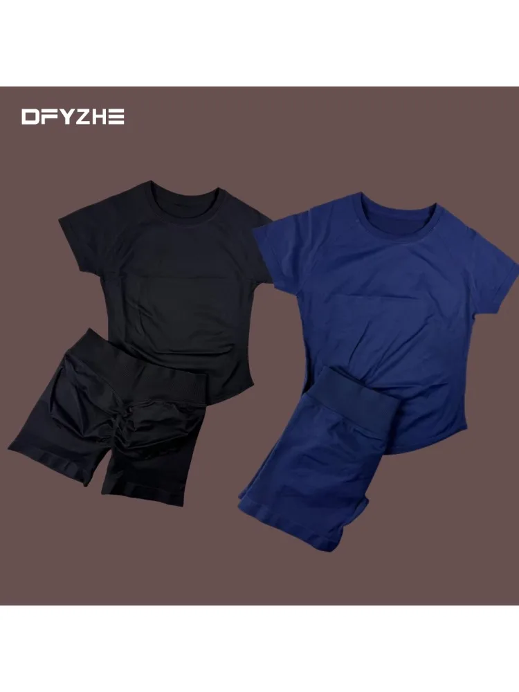 AliExpress NONE DFYZHEtwo-piece impact sports suit short sleeved seamless yoga top fitness suit fitness running shorts bicycle boxing shorts set
