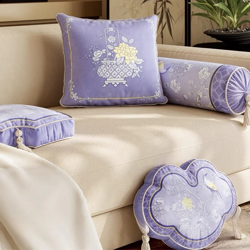 Chinese Flora Pillows Retro Purple Cushion Fresh Artistic Room Decorative Pillow Cover For Sofa Chair Bedding Home Decorations