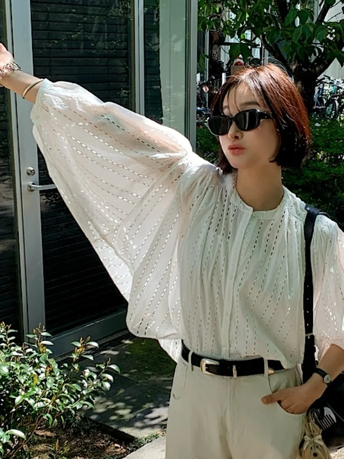 

Ele Hollow out Loose Women's irt Chic Faionable Versatile Summer New Arrival Commute Sle Suitable for Various Occas...