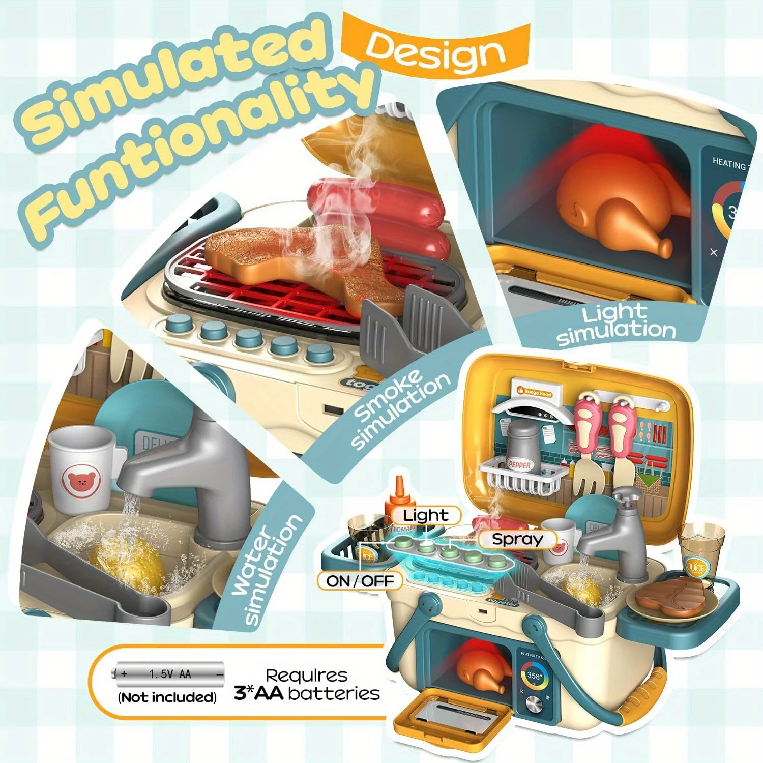 Kids Play Kitchen Toys,Barbecue Play Set with Sounds Lights and Running Water,Simulation Kitchen Toys BBQ Role Play Kit for Kids