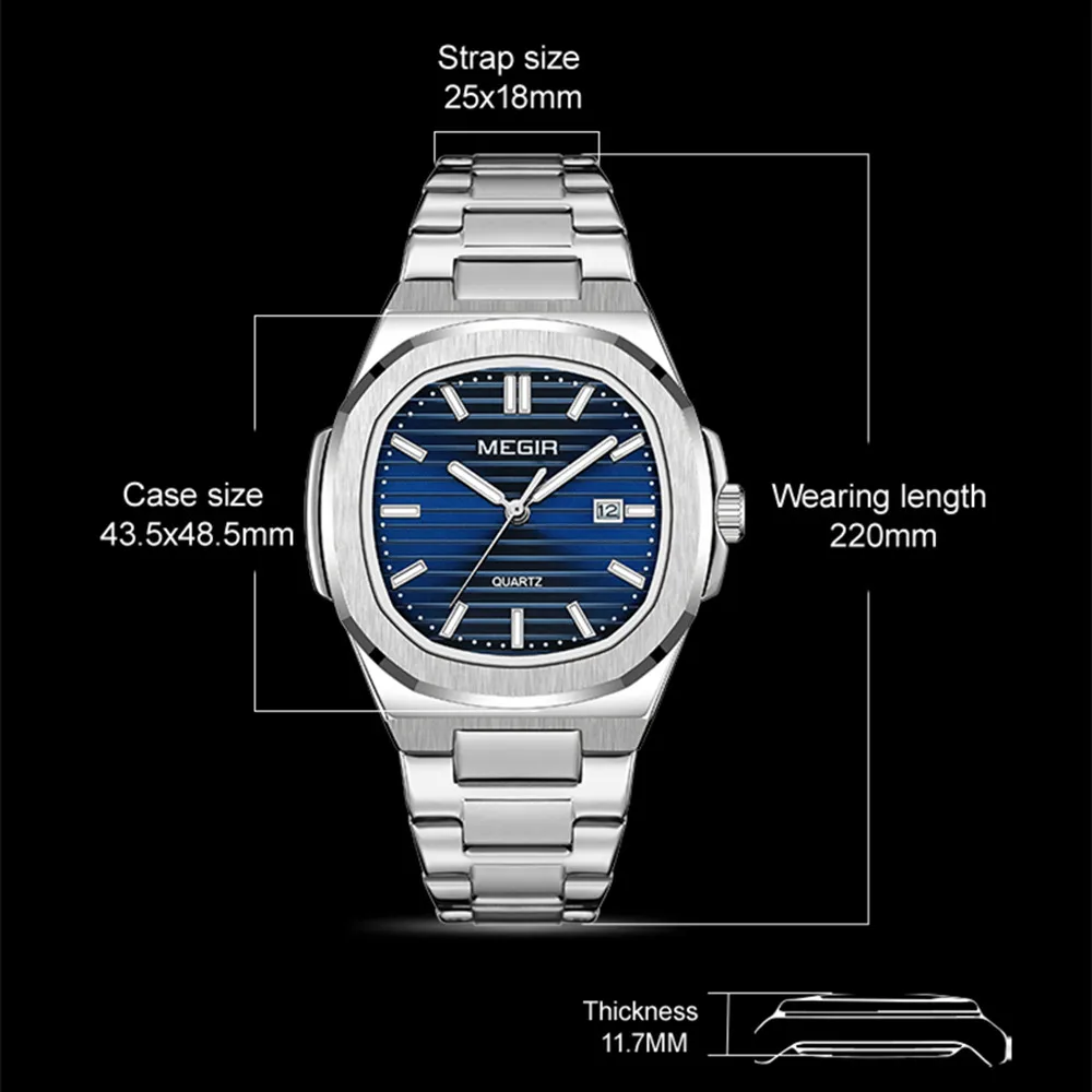 MEGIR Fashion Men\'s Watches Business Quartz Luminous Date Clock Large Dial Waterproof Wristwatch Gift for Men Relogio Masculino