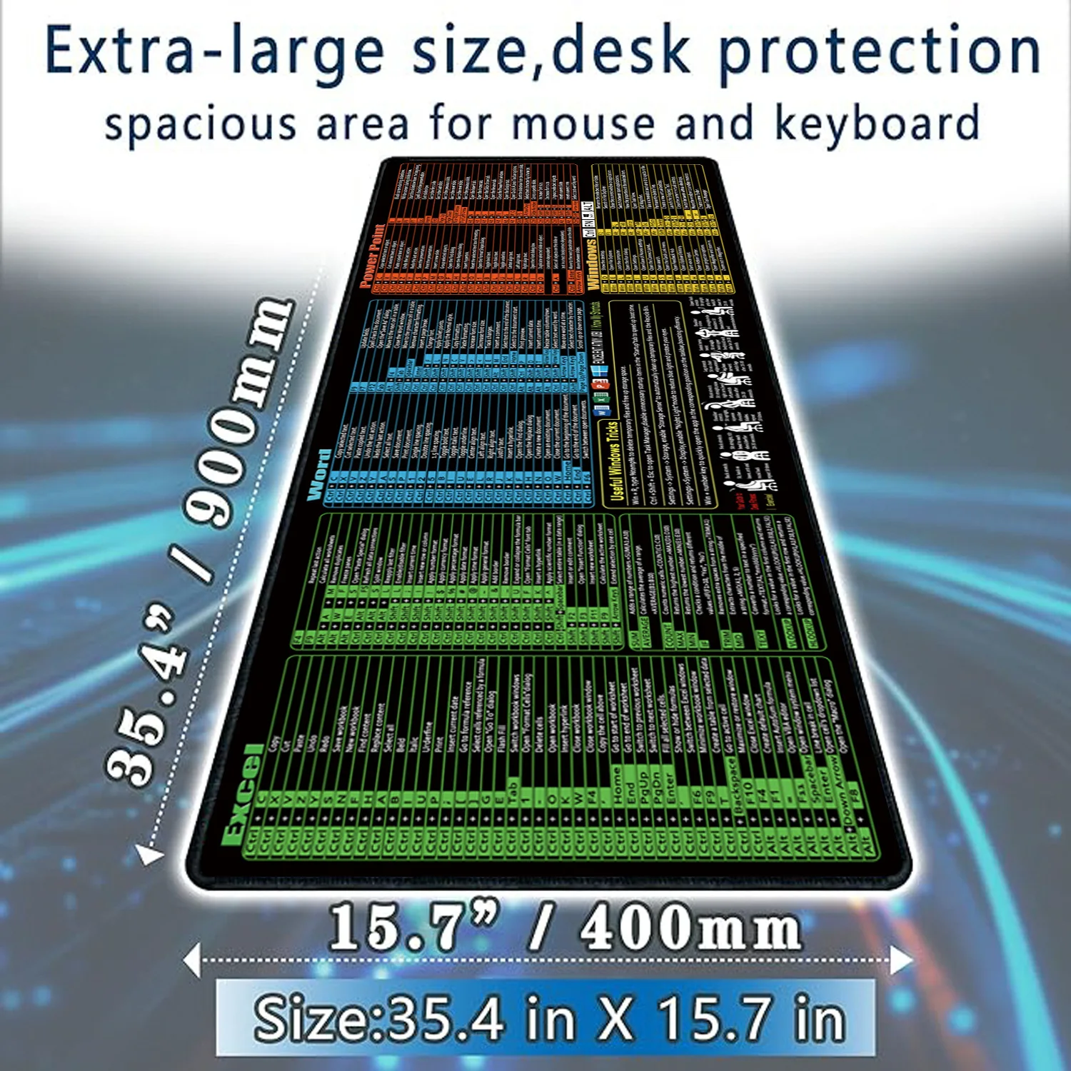 Excel Pintasan Bahasa Inggris Mouse Pad Besar Diperpanjang Windows Powerpoint Word Software Mousepad Programmer Non-Slip Karet Meja Tikar