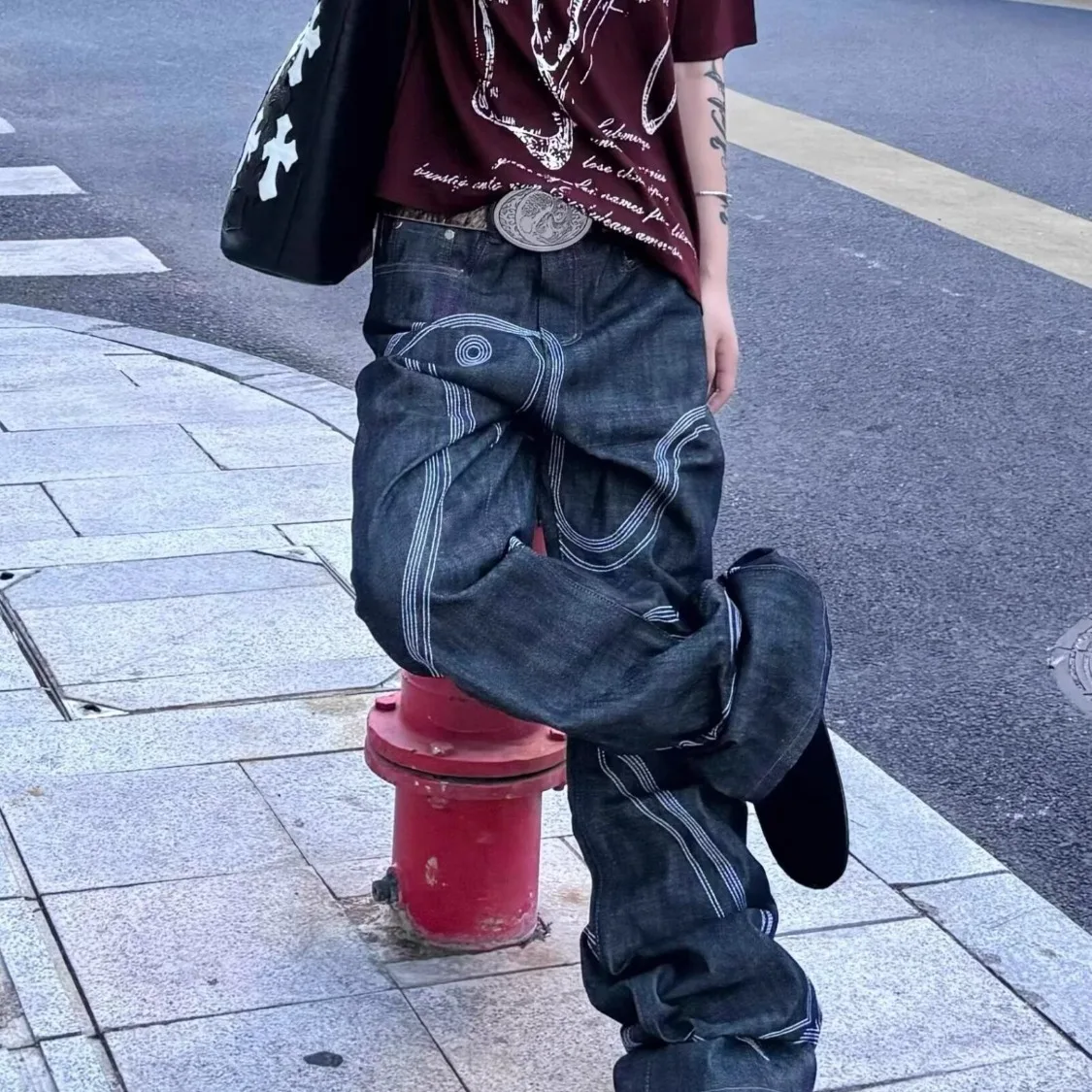 

Джинсы Y2K в стиле пэчворк, унисекс, американская стираная рабочая одежда в стиле ретро, стильные прочные модные брюки