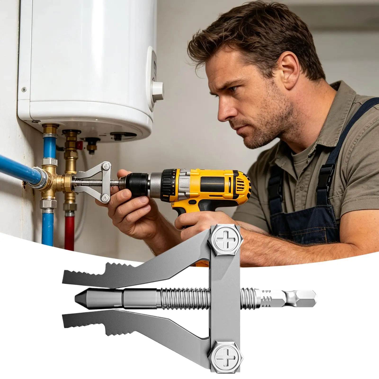 Universal Broken Pipe Extractor Tool for Water Faucet Valve Thread Removal with Hex Drive Design Using Power Drill for Plumbing