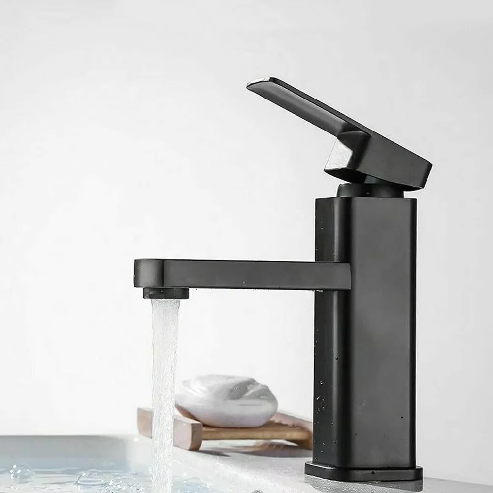 Hot and cold sink mixer faucet black bathroom faucet stainless steel painted faucet single hole faucet countertop installation