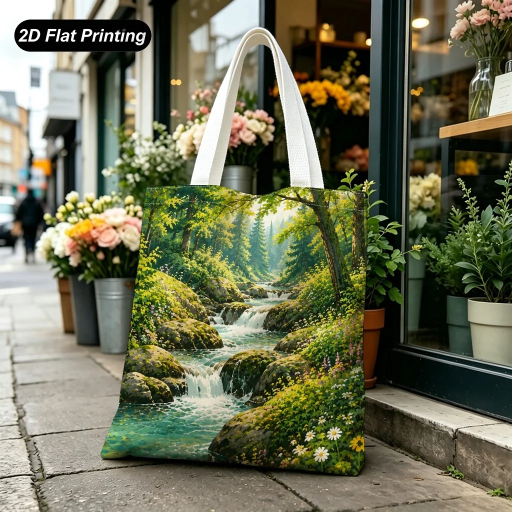 Handbag Autumn Maple Greek Garden Forest Stream Coral Sea Turtle Bird Print Canvas Tote Bag Large Capacity Reusable Eco Gift