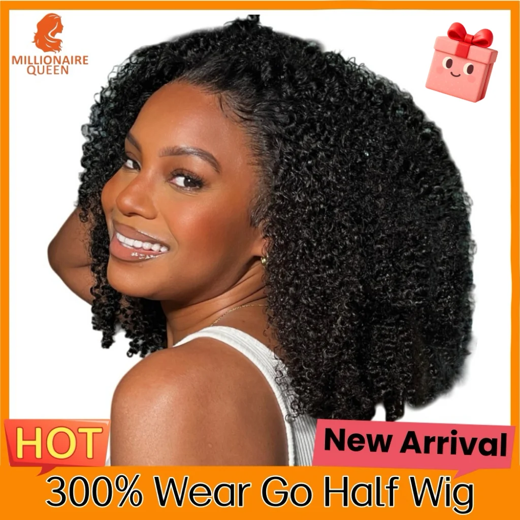 

15A 300% Density Burmese Pixie Curly Half Wig Double Drawn Human Hair Headband Wig Upgrade Glueless Wig Afro Kinky Wig For Woman