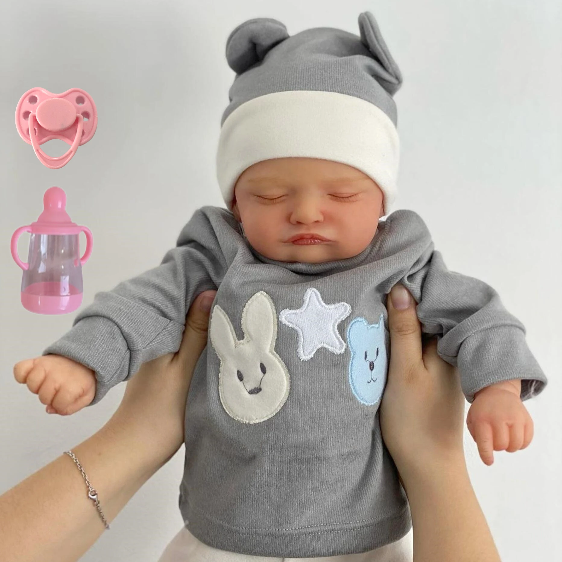 

BZDOLL 19inch 48cm Sleeping Reborn Doll, 3D-paint Skin & Visible Veins, Soft Vinyl Limbs Cloth Body, Kids Birthday Gift