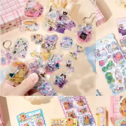 

Kawaii Capylara 3D наклейки Скрапбукинг Diy трехмерная наклейка с кристаллами встряхивания милые канцелярские принадлежности дневник школьные призы подарок ﻿