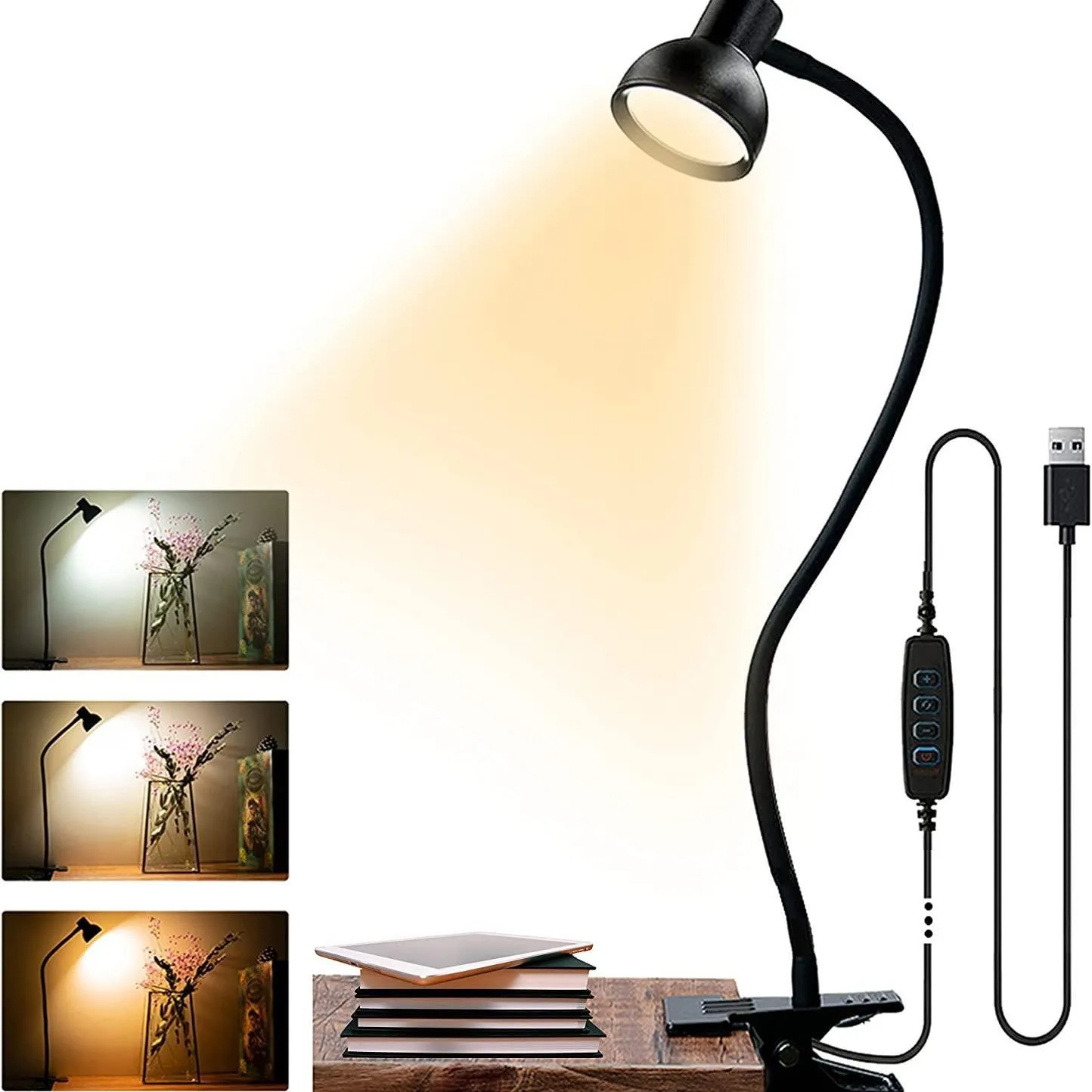 Clip-on-Lampe USB-Leselampe Schreibtischlampe 3 Modi Dimmbar Augenschonende Klemmleuchte Flexible Dimmbare Leselampe Clip-on-Lampe