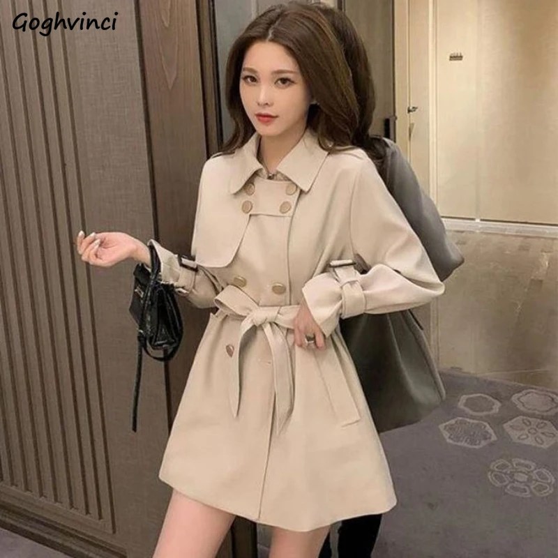 

Trench Women British Style Autumn New Trendy Lace-up Bow Pockets Solid Spliced Turn-down Collar All-match Outwear Leisure Chic