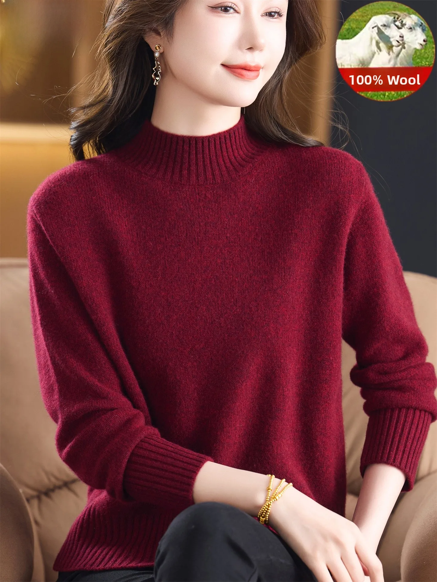 

Thiened шерстяной свитер из чистой шерсти с высоким воротником, вязаная основа irt, женская модная зимняя новая одежда для мамы, повседневная одежда