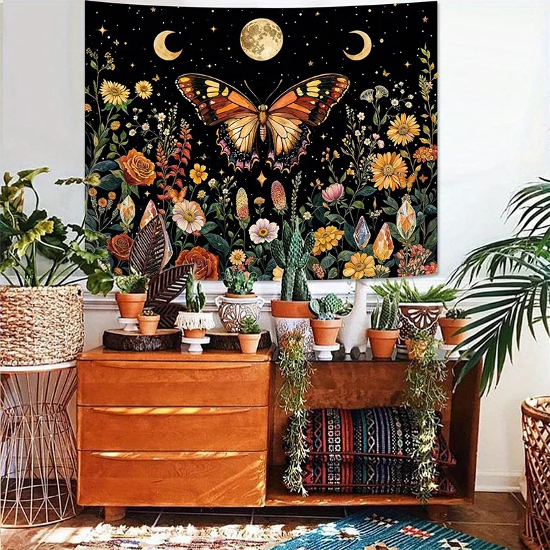 Butterfly & Moon Tapestry Background Cloth Hanging Cloth Bedroom Bedside Decorative Wall Cloth Rental Dormitory Tapestry