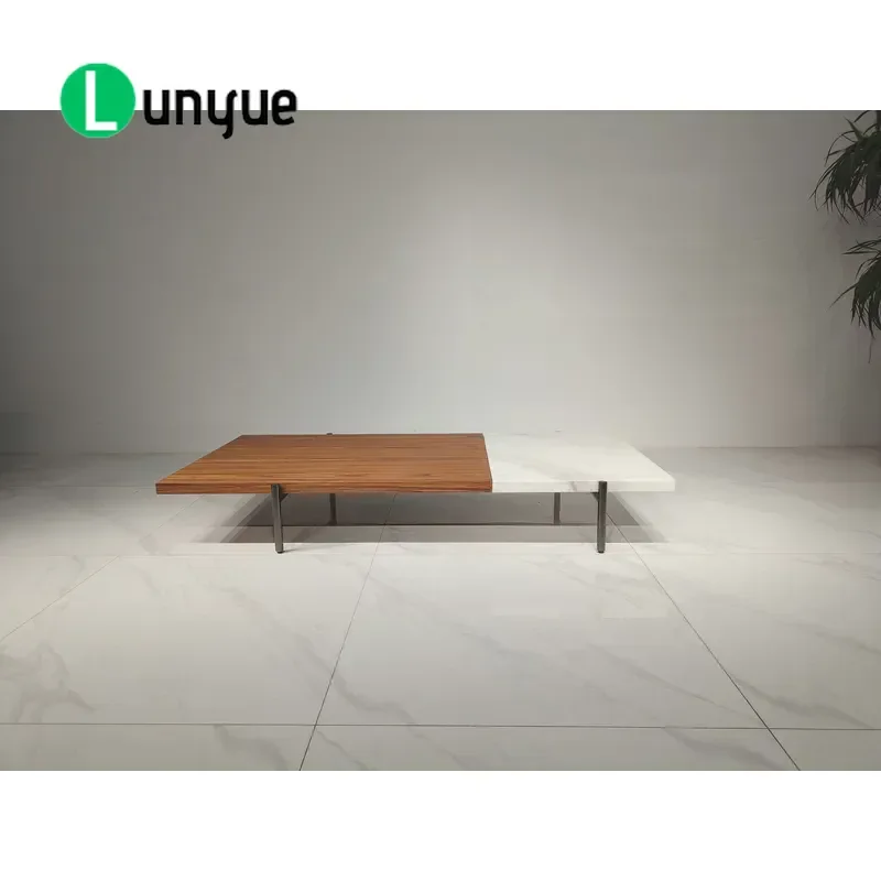 Luxury Rectangular Coffee Table with Metal Legs Wooden Marble Top Center Table for Villa Hotel Living Room Furniture