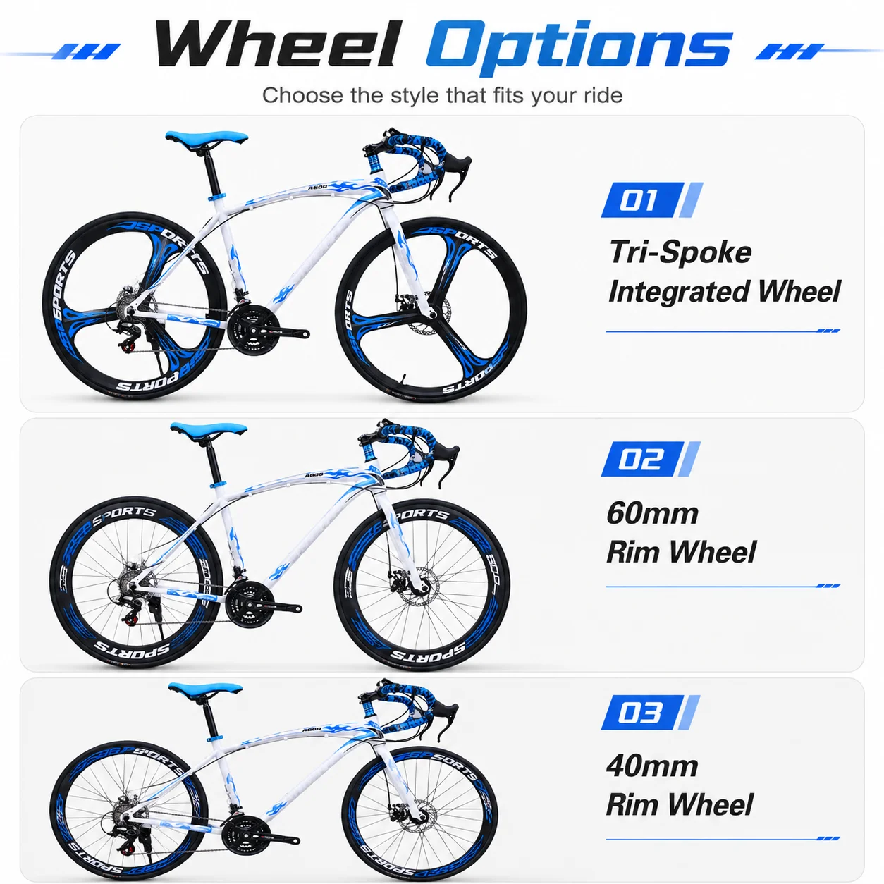 Road Bike 24/26 Inch 30-Speed High Carbon Steel Racing Bicycle Dual Disc Brakes Tri-Spoke/Deep Rim