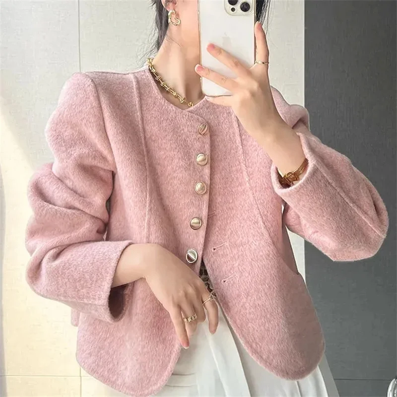 

Women Woolen Coat Autumn Winter 2025 New Fashion New Loose Double-Sided Cashmere Wool Coat Female Short Ladies Jacket Tops