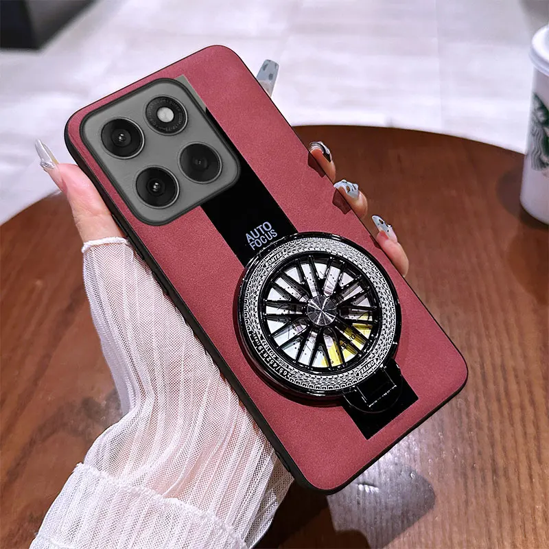 Funda لموتورولا موتو G100 حافظة جيروسكوب قوس فاخر حامل مغناطيسي شبكي بولي PU غطاء جلد الغنم غطاء سيليكون