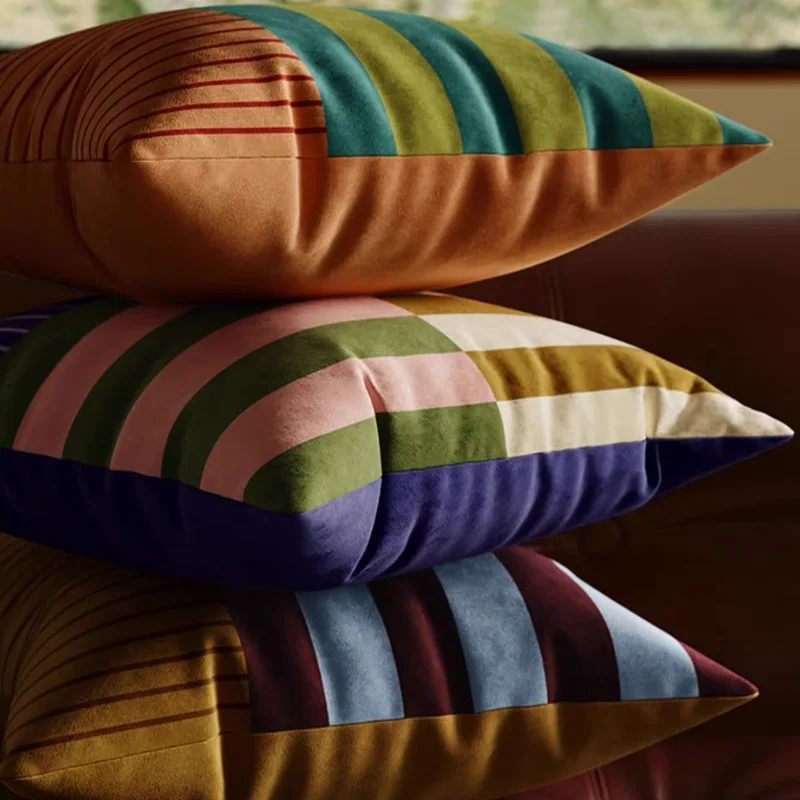 Medieval Color Pillows Retro Stripe Cushion Case Soft Luxury Velvet Decorative Pillow Cover For Sofa Chair Home Decorations
