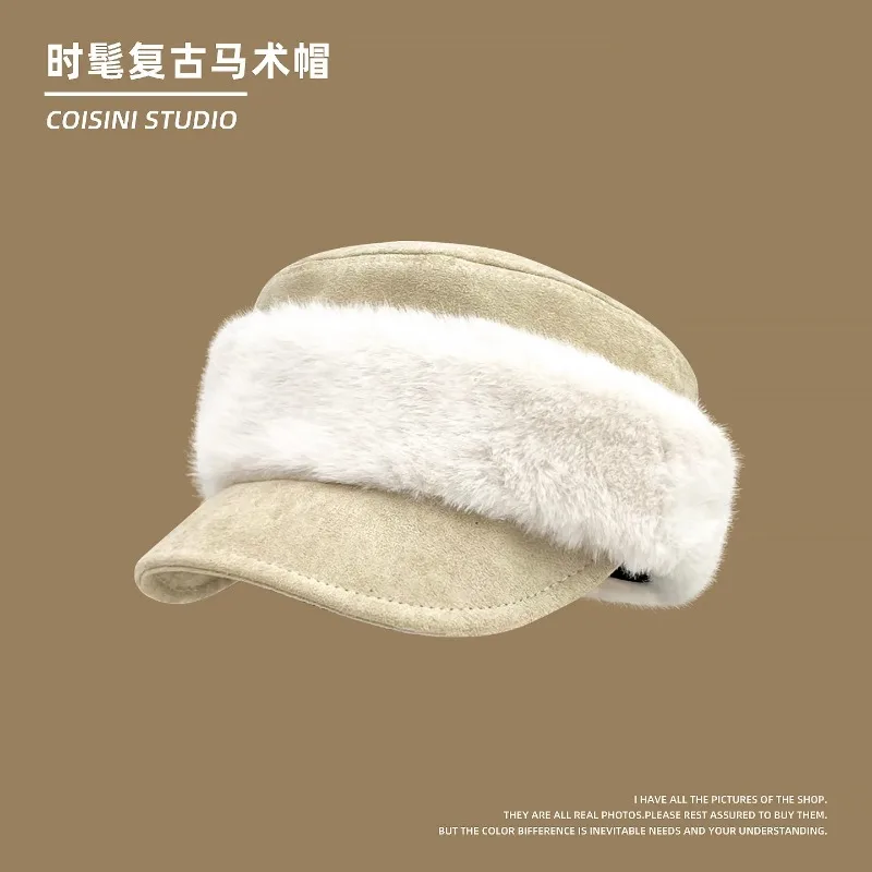 

Новые замшевые плюшевые бейсболки с плоским верхом для женщин, осенне-зимние теплые универсальные кепки для верховой езды в стиле ретро