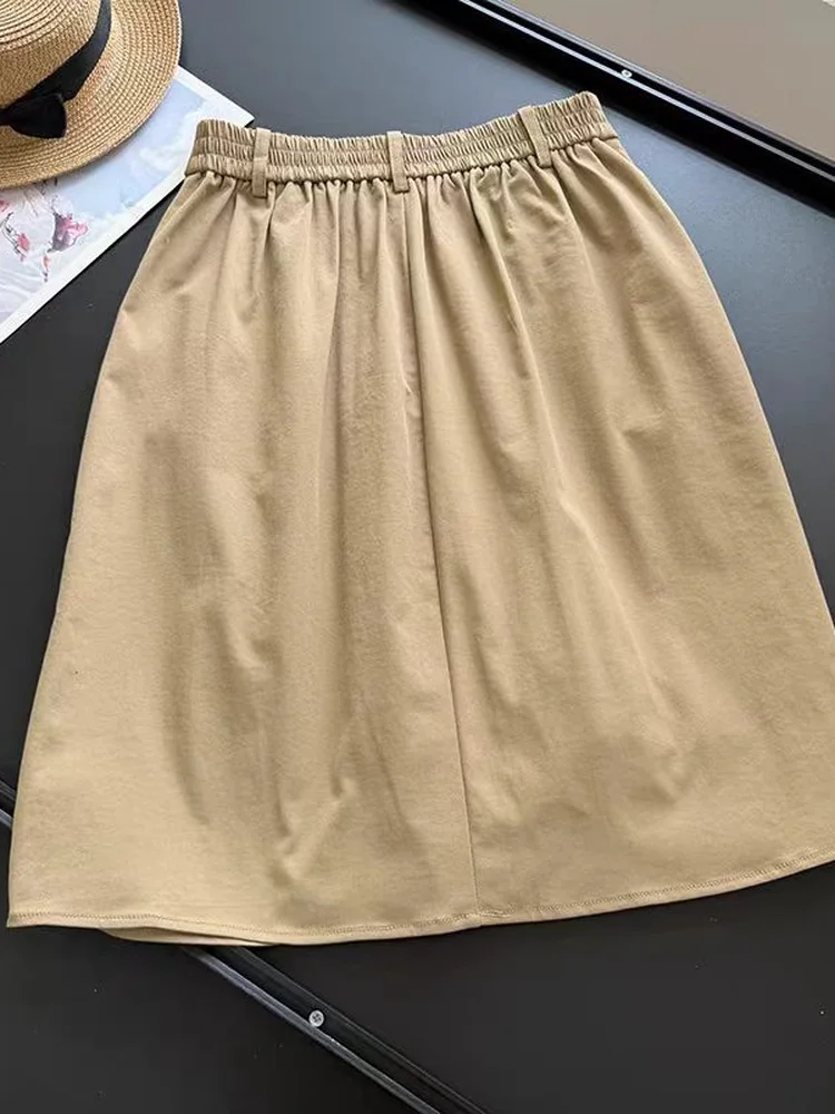 Anti-Wrinkle Ultra-Cotton Bloom Skirt Mid-Length Women's Style Summer Commute Paper Design High Waist Pleated Polyester Fiber