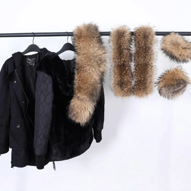 2023 Maomaokong Winter Jacket Women Big Natural Real Fox Raccoon Fur Collar Coat Female Clothing Removable Inner Lining Parkas