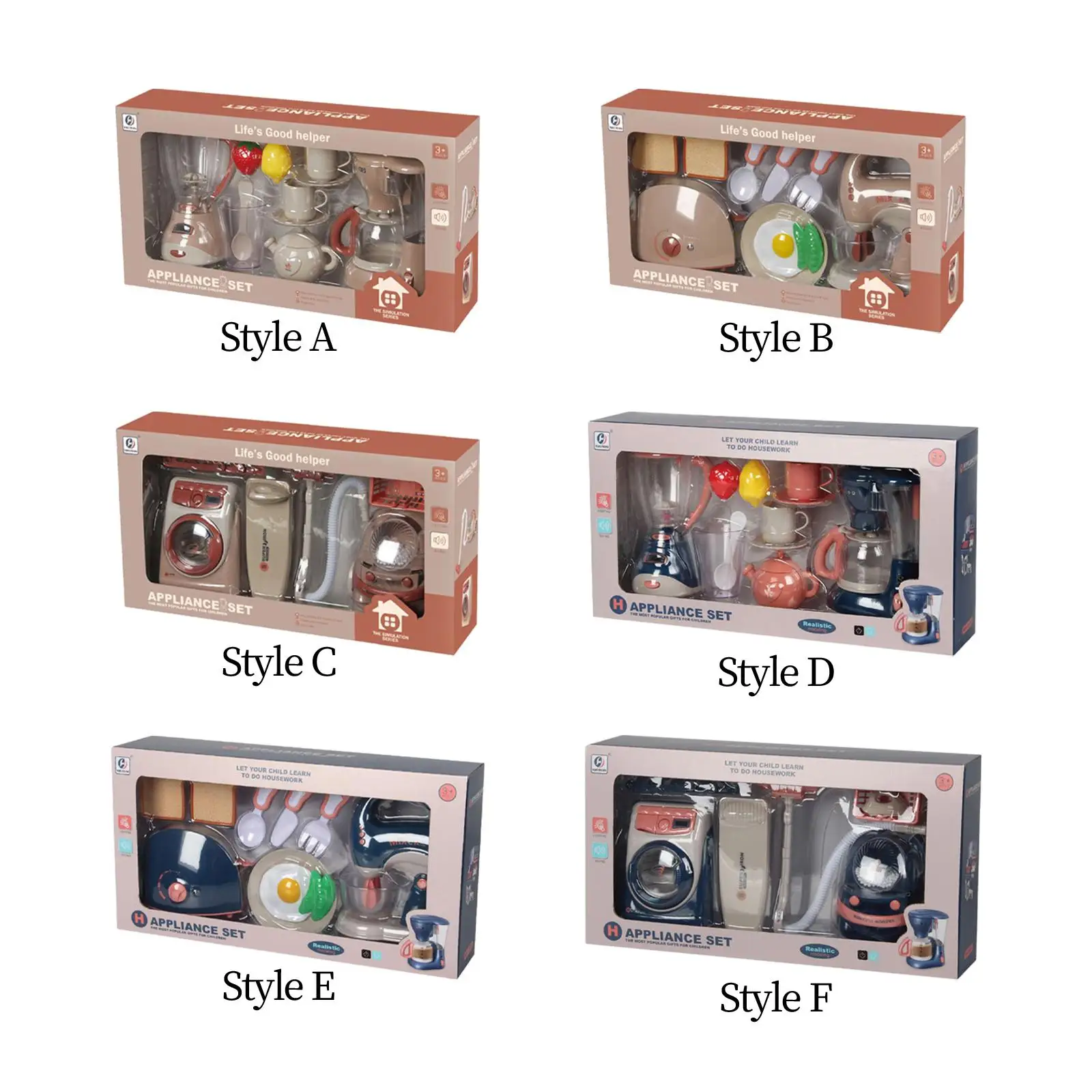Kids Play Kitchen Accessories Toys Set with Realistic Sounds and Lights Pretend Coffee Maker Juicer Toaster Washing Machine for