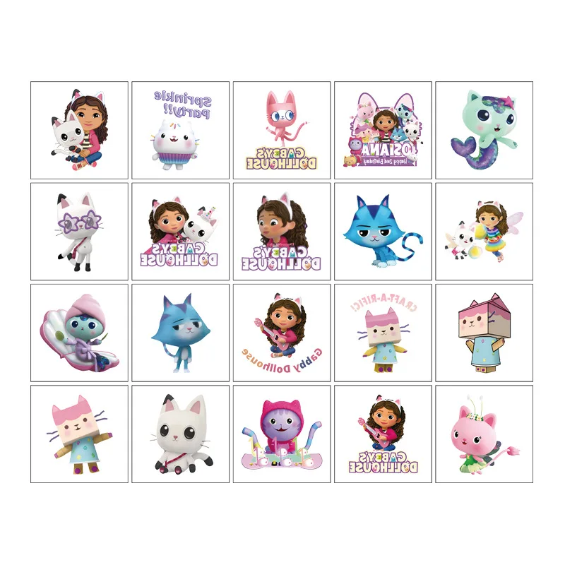 Gabby's Dollhouse Cartoon Tattoo Sticker, Pacote de adesivos de recompensa infantil, adesivos bonitos da pele do laptop, brinquedo de recompensa 20pcs por conjunto