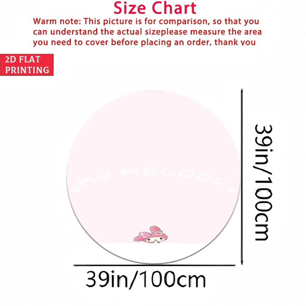 

Мягкий круглый коврик для детской комнаты, с минималистичным принтом My Melody, 2D, плоский, 100 см, нескользящий круглый ковер