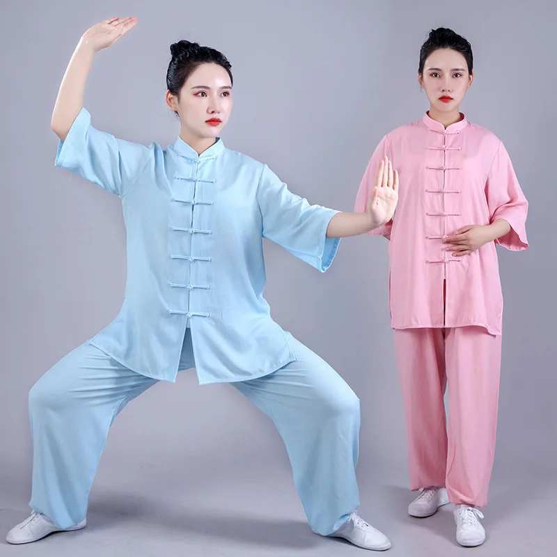 

Women Cotton Linen Gymnastics Tai Chi Suit Solid Kung Fu Wushu Martial Arts Uniform Performance Jacket Pants Exercise Clothing