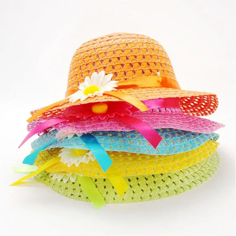 Kids Princess Straw Baby Girl Sun Beach Hat Flower Cap And Handbag Summer