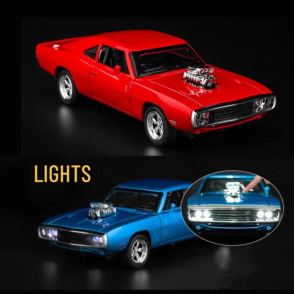 1:32 Dodge Charger 1970 Pullback Car Toy with Light Sound, Alloy Diecast Repilca Model Scale Miniature Kid Boy Xmas Gift