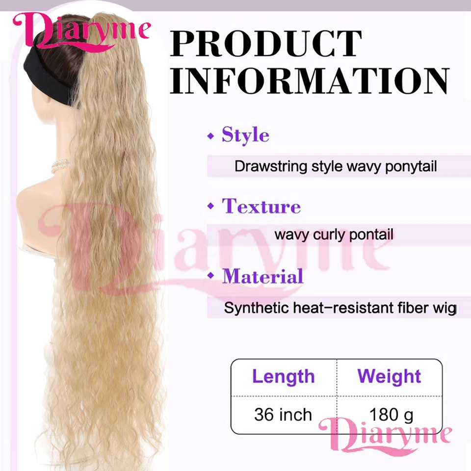 Perruque synthétique de 90 CM avec cordon de serrage, longue et ondulée, queue de cheval bouclée, adaptée aux dames principiantes à porter dans les Festivals quotidiens