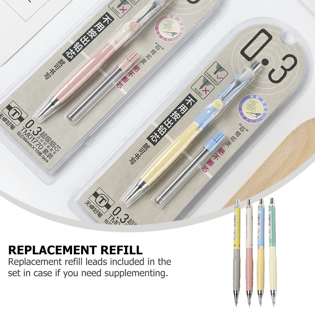 

4 set Mechanical Pencils Automatic 0.3mm Pencils Retractable Writing Drawing for Students Office Use with Replacement Refill