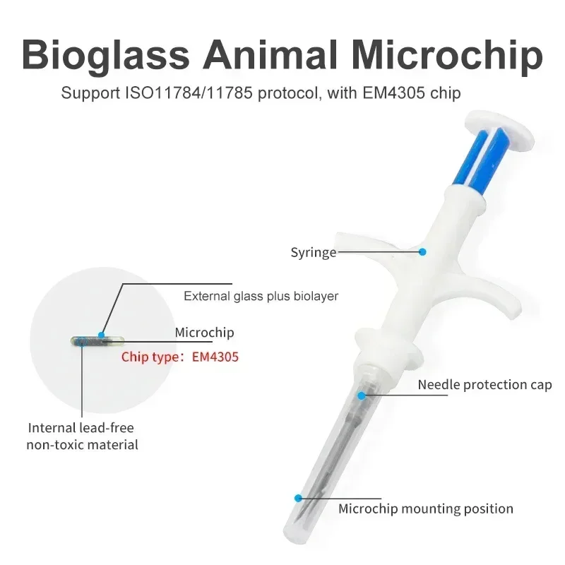 Imagem -04 - Tag Rfid Microchip Animal com Em4305 Chip Adequado para Fish Dog Cat Idetificação 134.2khz 2.12*12 mm 1.4*8 mm Iso11784 Fdx-b