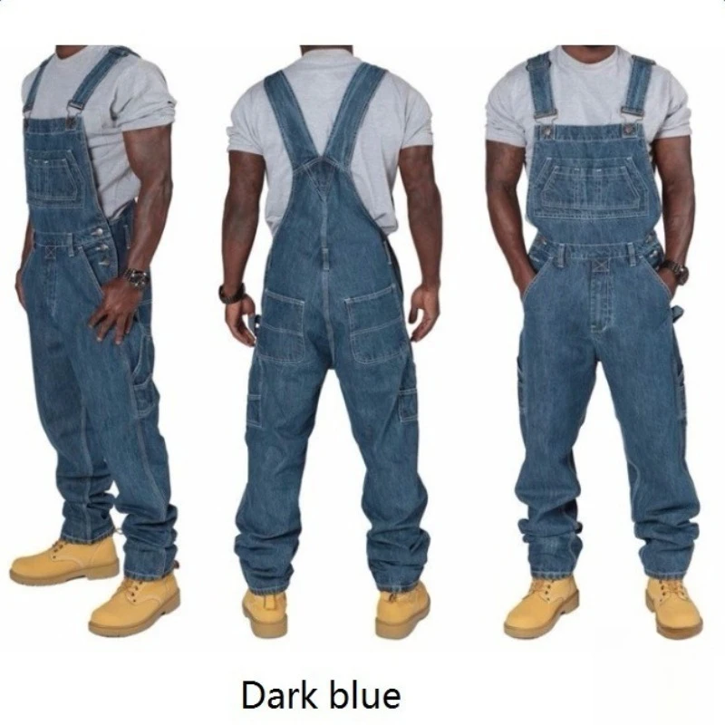 Mens Ripped Denim Overalls with Suspenders Fashion Long Pants