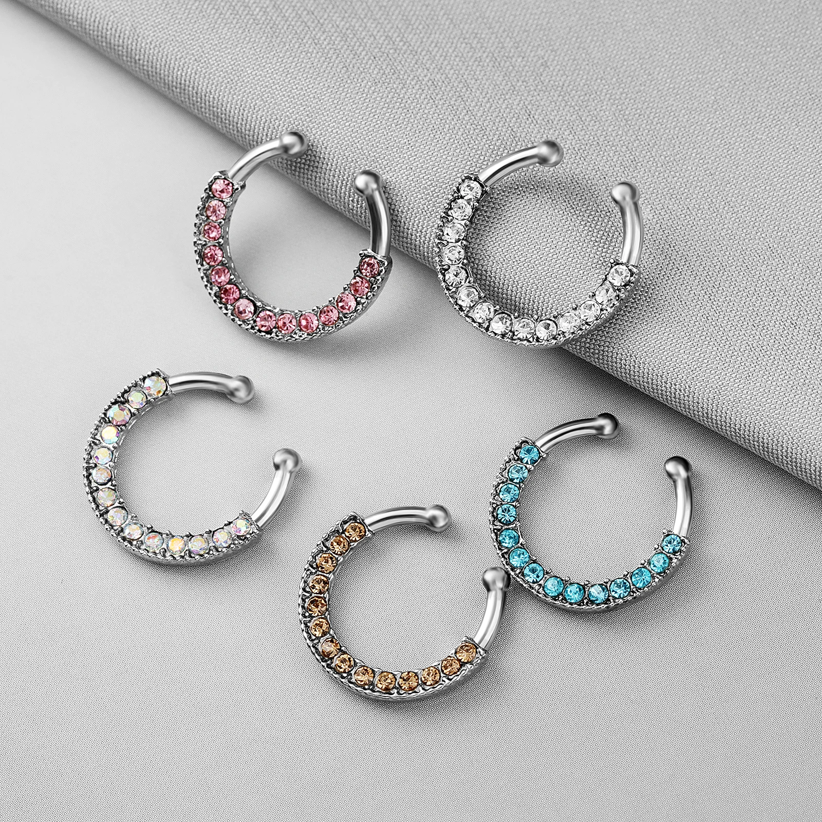 New 5-color Stainless Steel Fake Piercing Diamond Studded U-shaped Fake Nose Ring Personalized Nose Ring Women\'s Jewelry