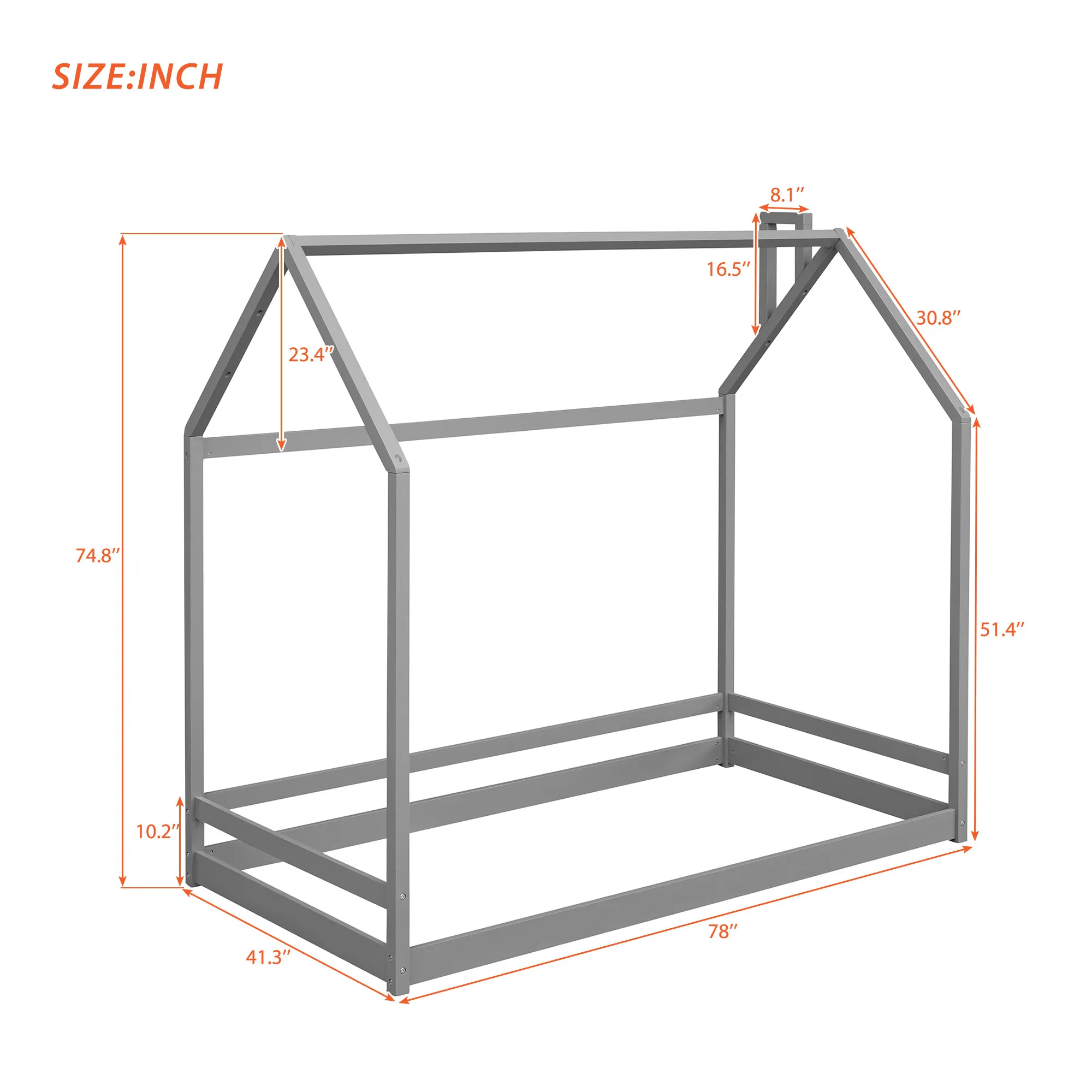 Stijlvol En Functioneel Twin Size Huisbed In Grijs-Perfect Voor Kinderen Van Alle Leeftijden