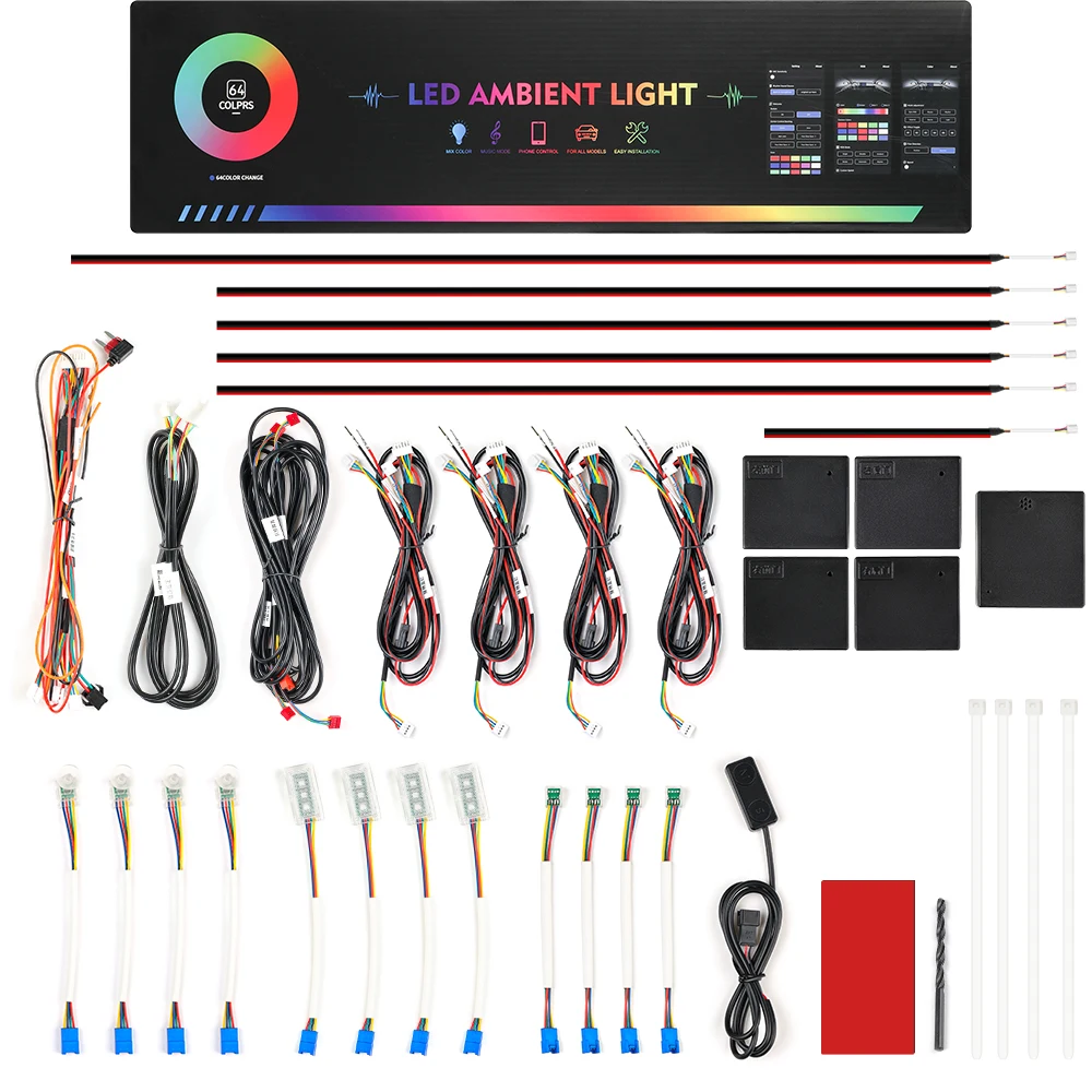 

18 in 1 Symphony Dual Zone Car Led Ambient Lights Car Interior Dashboard Door Universal Rgb Car Dynamic Chasing Ambient Light